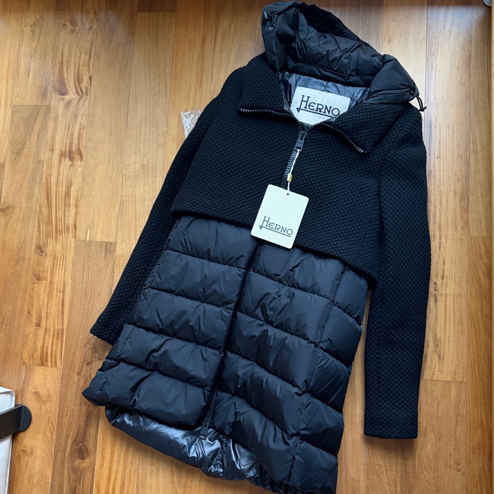 Herno curly knit puffer jacket size 38 Herno BLACK Wool Puffer coat XS